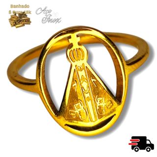 Anel Nossa Senhora Aparecida Aliança Religioso Católico Dourado Banhado a Ouro 18k Aço Inox Envio Imediato Produto Original Qualidade Premium