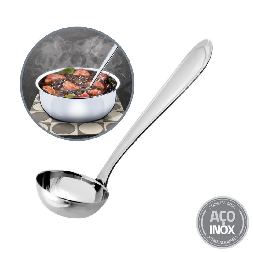 Concha Mini Em Aço Inox 17,5 cm Linha América Original Line Talher Molhos Vinagrete Utensilio De Cozinha Multiuso