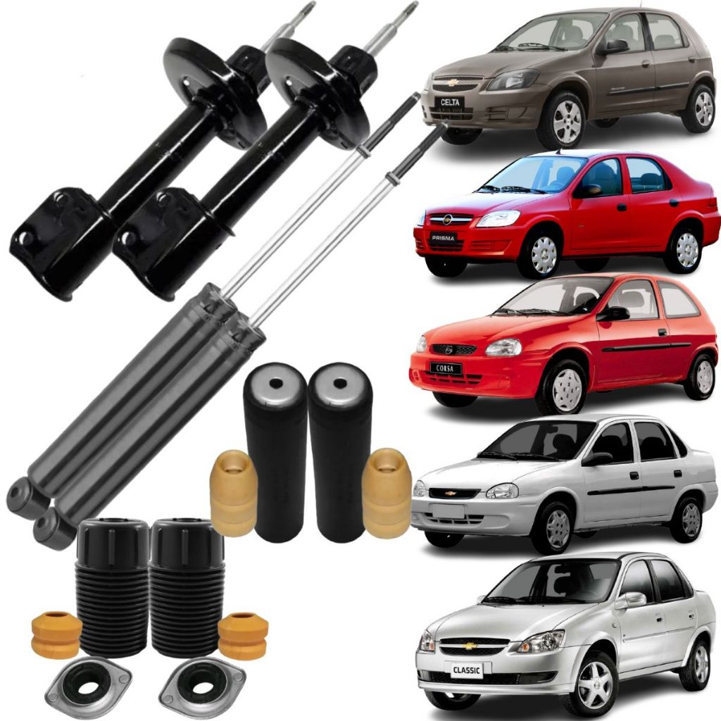 4 Amortecedor + Kit Coxim Batentes Prisma Dianteiro Traseiro 2006 2007 2008 2009 2010 2011 2012