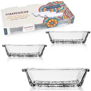 Jogo Com 3 u 6 Travessa Retangular De Vidro 220ml Para Sobremesa petisco