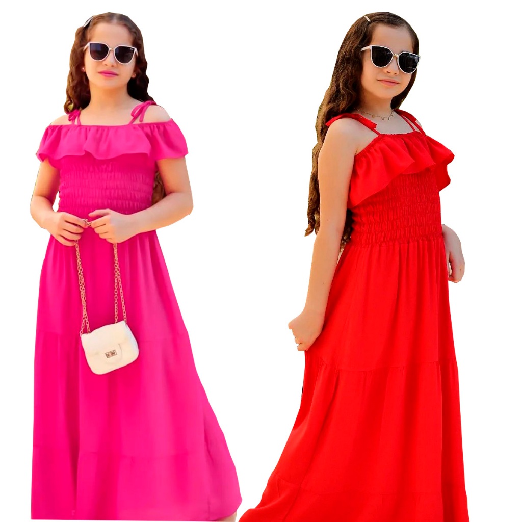 Vestido Longo Ciganinha Lastex Infantil E Juvenil 4 Ao 16