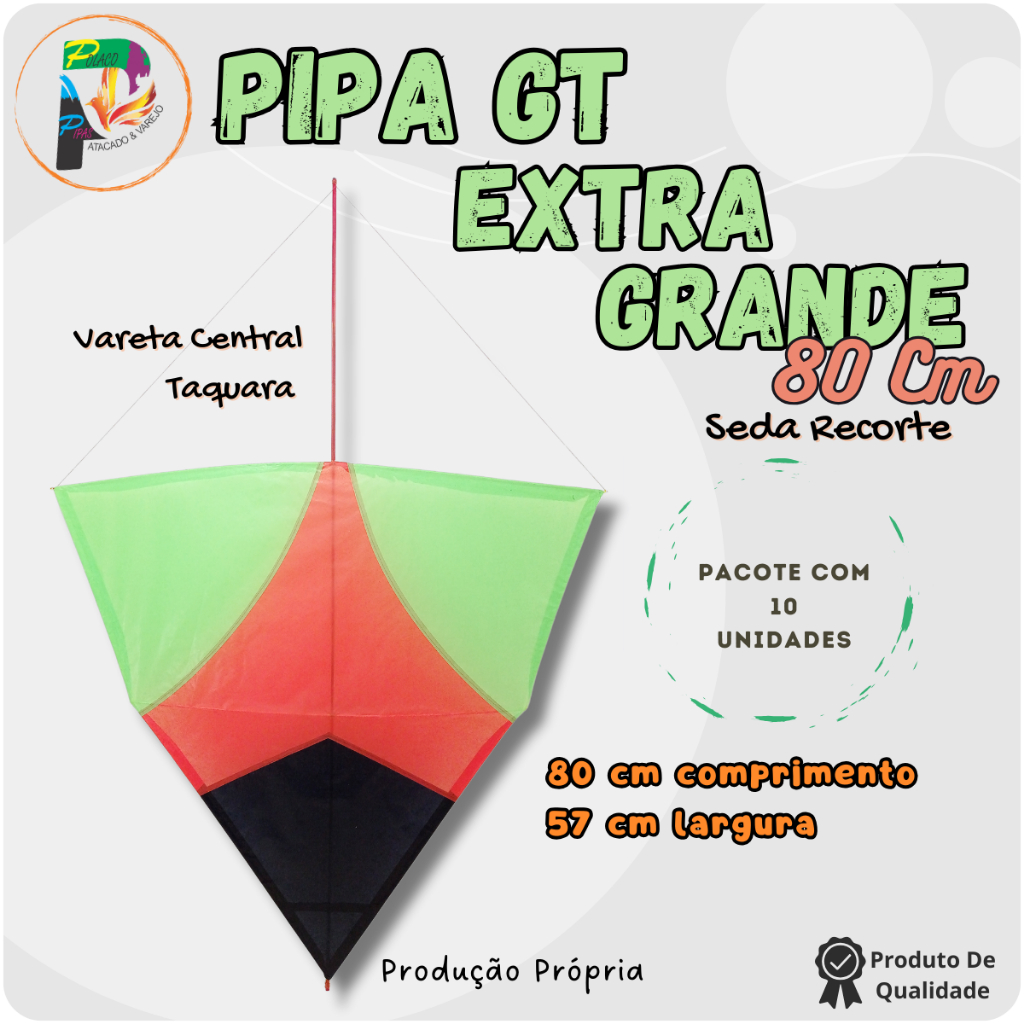 Pipa Extra Grande Gt 80 Cm Seda Corte Recorte - Caixa 10 Unidades