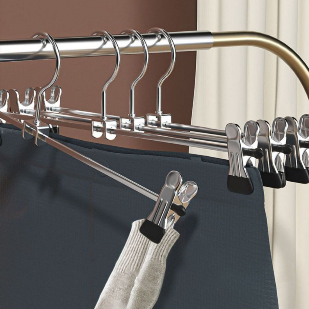 Kit 10 Cabides Cromado Com Presilhas-Calcas, Saia ou Bermuda Marca Topen Home em Oferta na Shopee