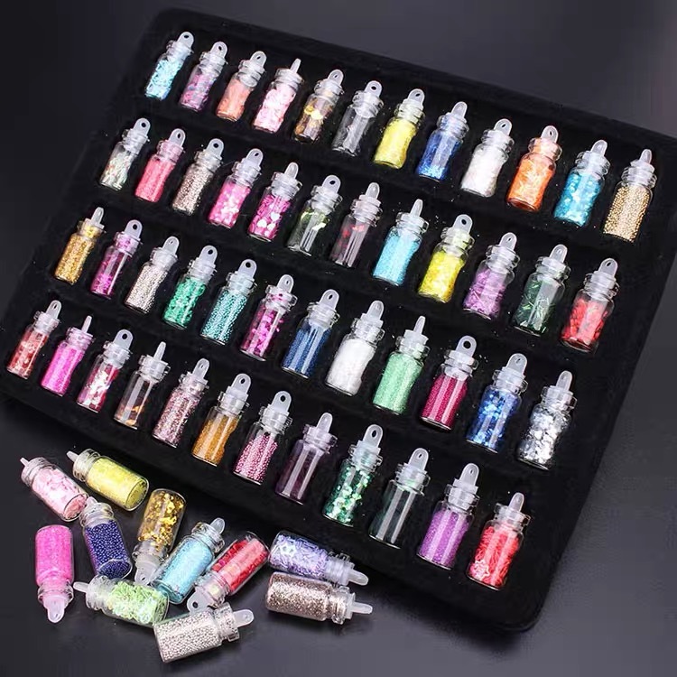 Conjunto de pó KIT de 48 cores de unha engarrafado , chips de laser, lantejoulas, pó de glitter, estrelas de cinco pontas, acessórios de manicure