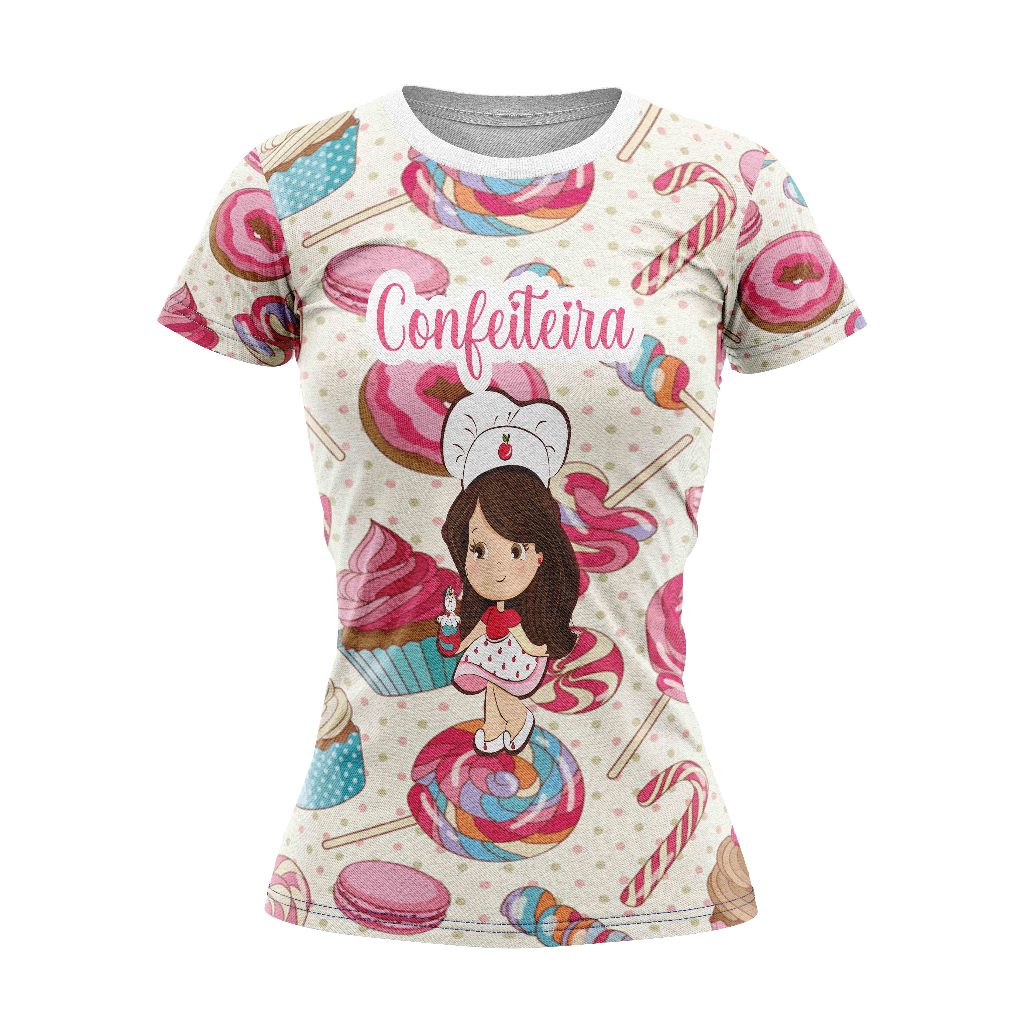 T-Shirt Branca Blusa Camisa PROFISSÃO CONFEITEIRA ROSA REF 001 em Oferta na Shopee