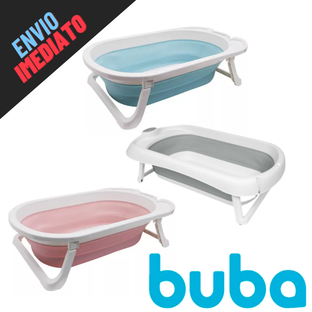 Banheira Bebê Infantil Dobrável Viagem Portátil Buba  (Cinza / Rosa / Azul) BUBA