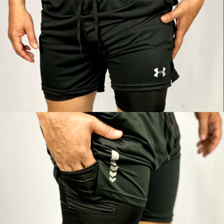 Kit 2 Bermudas Masculinas 2 em 1 com Suporte para Celular para atividades físicas e esportivas com forro duplo