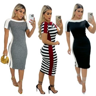 Vestido midi, moda evangelica, justo no corpo, 2 cores, vestido listrado, Fashion, ombro a ombro- YASMIM MG CURTA
