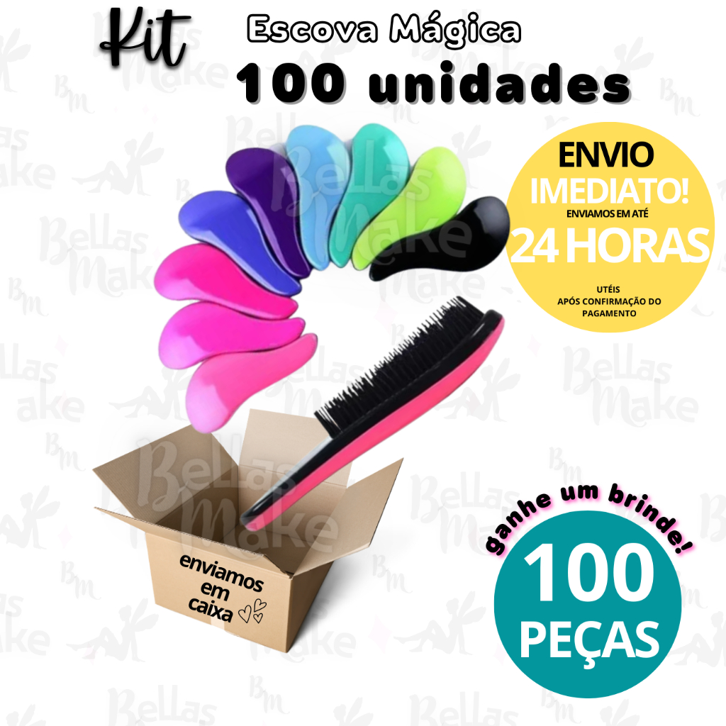 Kit Com 100 Escovas Mágicas Anti Frizz Desembaraçadora Escolha sua Cor Para Revender em Oferta na Shopee