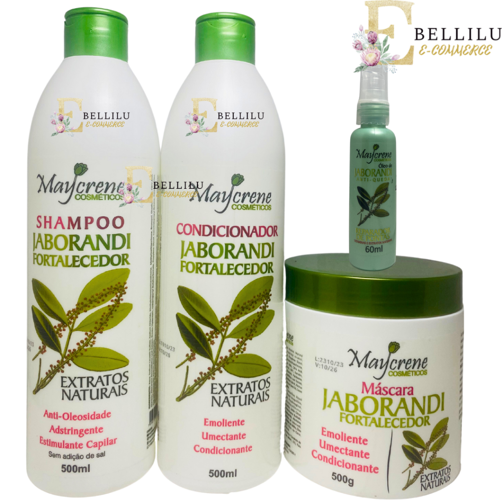 Kit Jaborandi Antiqueda Crescimento Rapido - 4 Produtos (Shampoo +Condicionador+Mascara e reparador de pontas Jaborandi)
