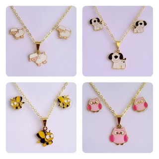 Colar e brinco infantil folheado a ouro 18k