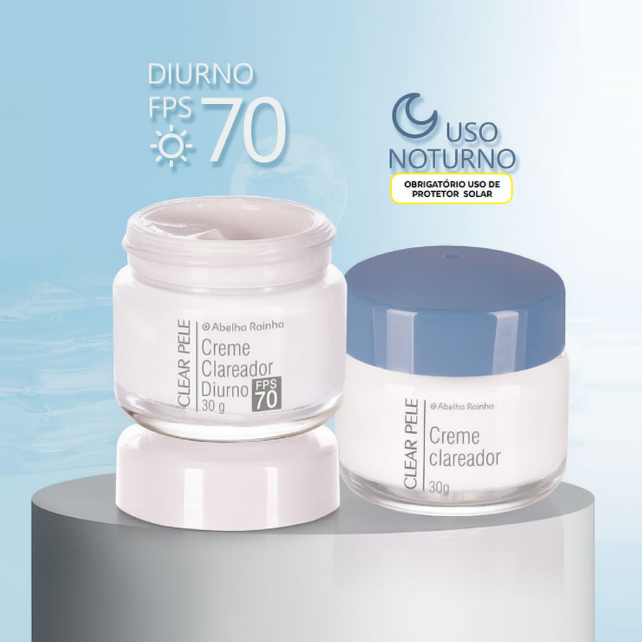 Kit Melasma Creme Clareador Diurno FPS 70 30g + Creme Clareador Noturno 30g  Clear Pele - Abelha Rainha