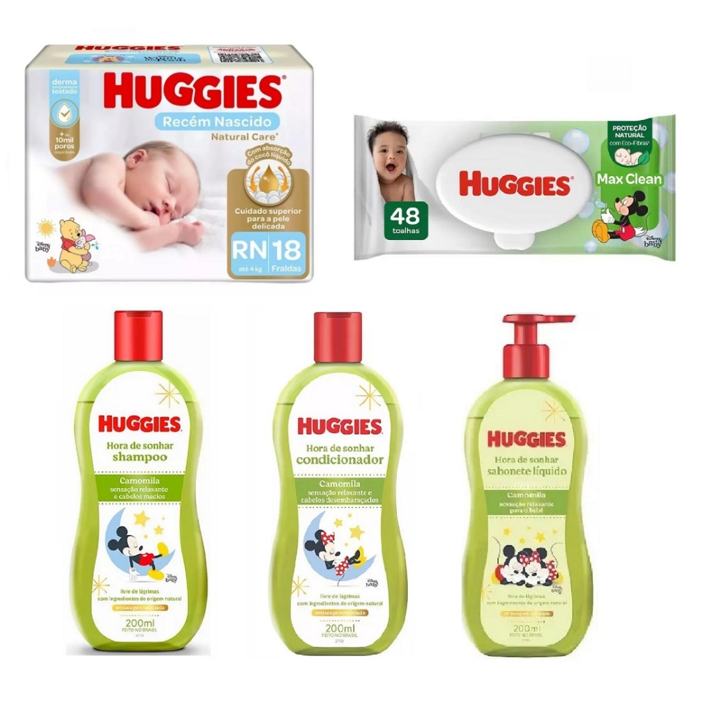 Kit Huggies de Higiene Chá De Camomila Livre De Lágrimas - 5 itens