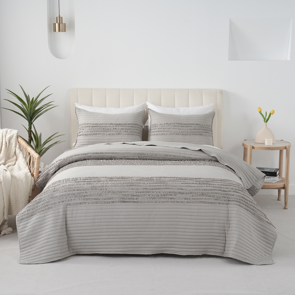 Kit Cobre Leito Colcha Queen 3 Peças 300 Fios Babadinhos Matelado Dupla