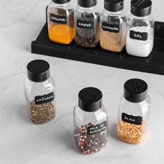 Kit 06 Potes Tempero de Plástico 200 Ml + Caneta + 06 Etiquetas Envio Imediato