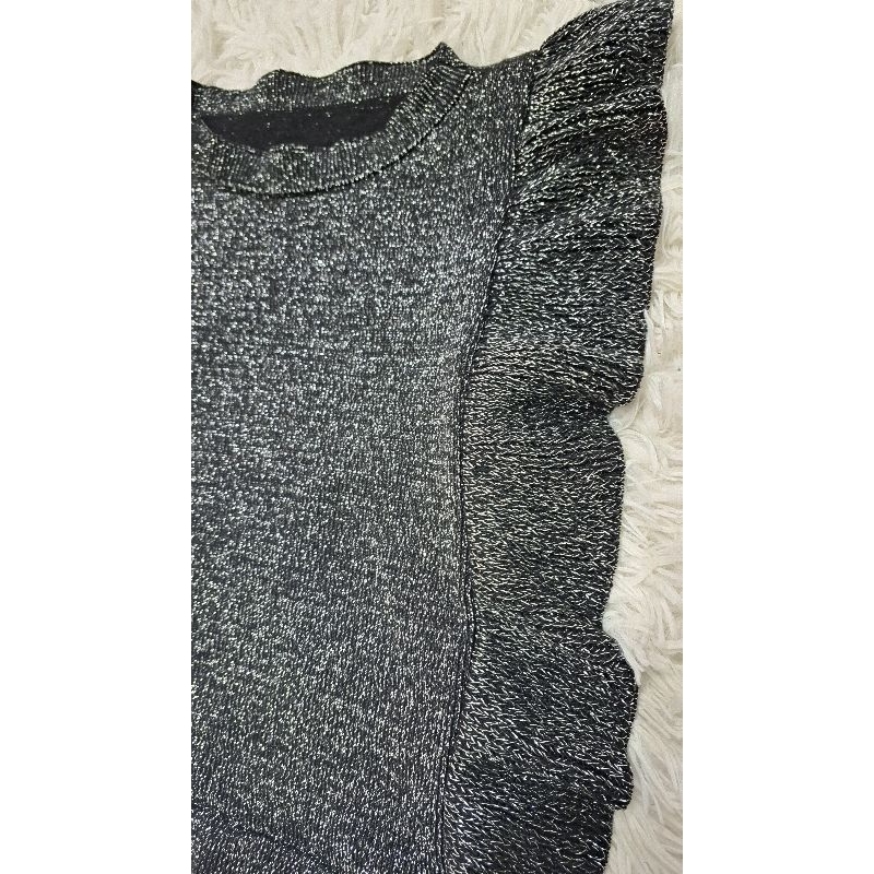 Blusa Tricot Lurex com babado - sem mangas/brilhante/modal/cropped