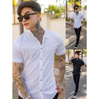Camisa social gola padre de linho