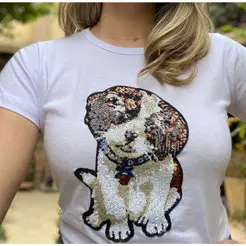 Aplique Patch Cachorro Lantejoula Para Roupas 1 Unid