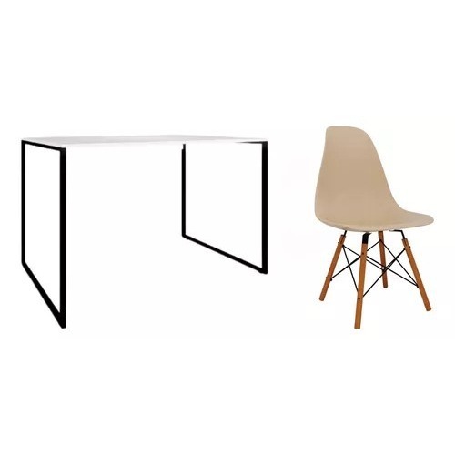 Kit Home Office Mesa Branca 90cm Com Cadeira Para Escritório Industrial Cadeira Eames Diversas Cores 4 Cores de Cadeira
