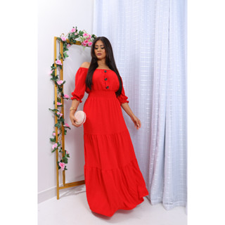 Modas Deysi Vestido Femenino Longo em Duna Pipoca Cigana Manga 3/4 Moda Femenina Moda Evangelica