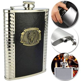 Cantil Inox Frasco Garrafa Whisky Bolso Bar Portátil Couro de Luxo