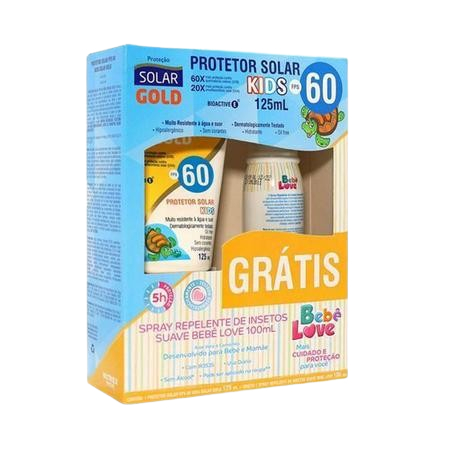 KIT PROTETOR SOLAR FPS 60 KIDS SOLAR GOLD 125ML + SPRAY REPELENTE 100ML