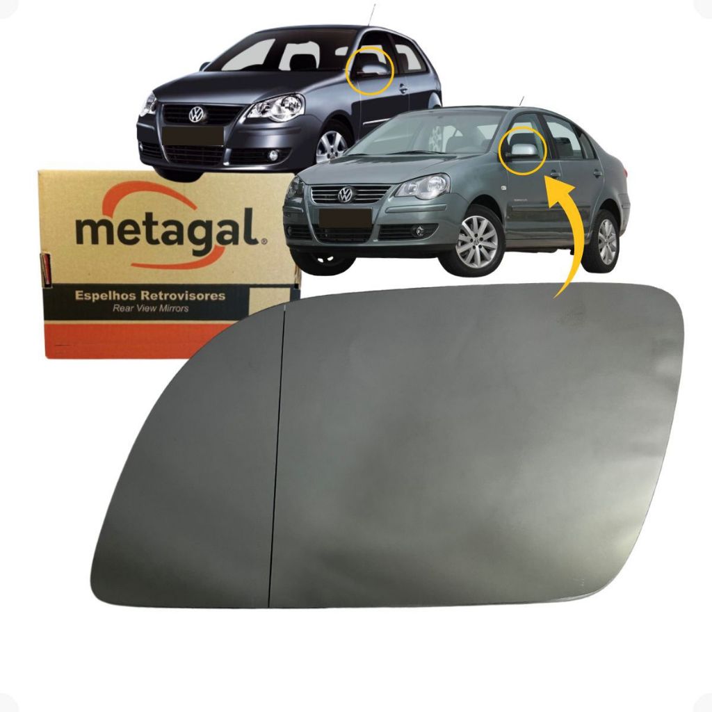 Espelho retrovisor Polo lente com base lado Esquerdo motorista 02 2003 2004 2005 2006 2007 2008 2009