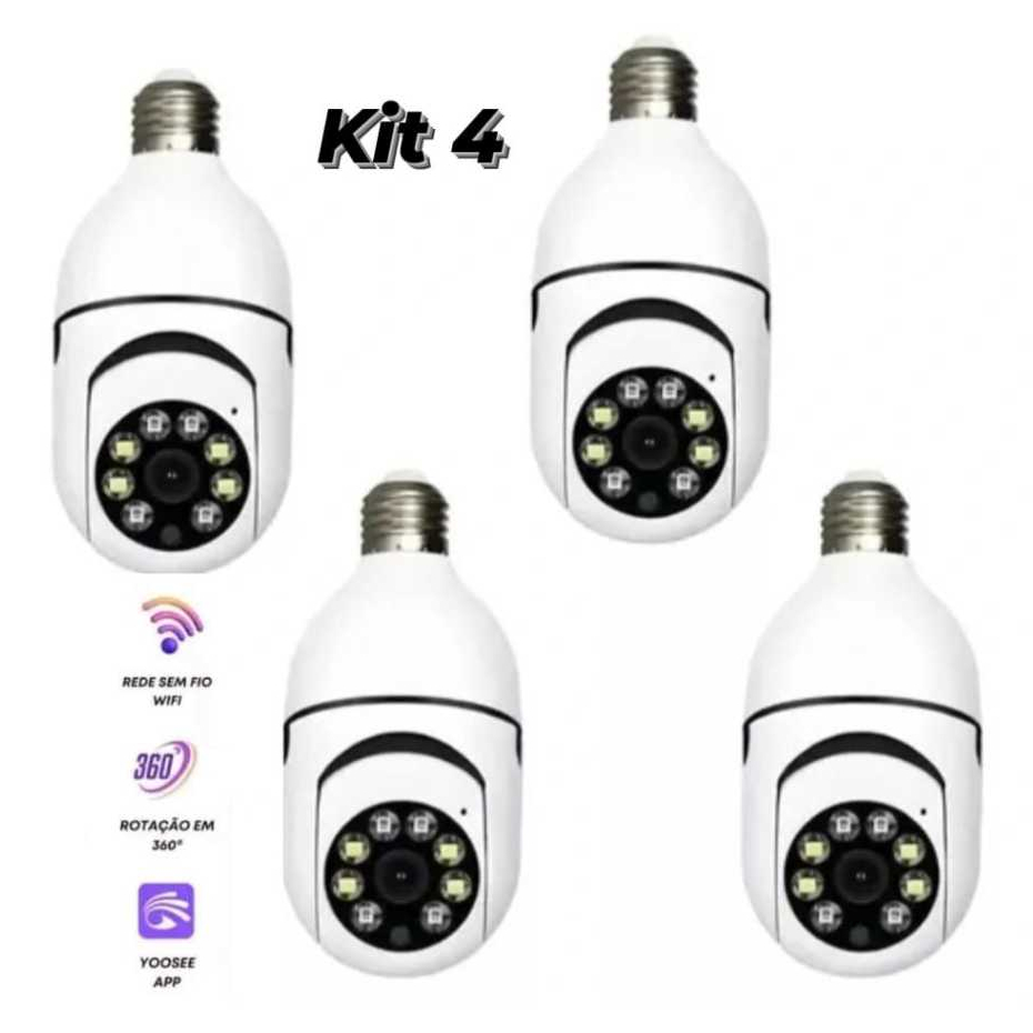 Kit 4 Câmera de Segurança Prova D'água Lâmpada Sem Fio App Yousee full HD visão noturna