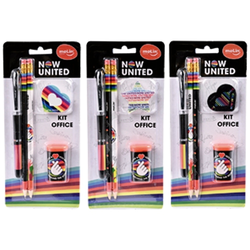 Kit Escolar, Molin, Now United, Caneta, Lápis, Borracha e Apontador, Multicor