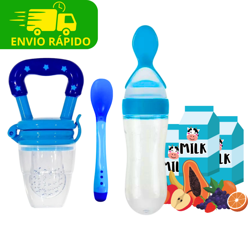 Chupeta Alimentadora Para Frutas e Bebê + Colher Dosadora De Silicone + Colher Termosesível