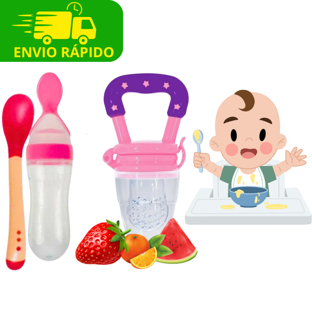 Colher Dosadora Para Bebê + Colher Infantil Termosensível + Chupeta Alimentadora Para Frutas Introdução Alimentar