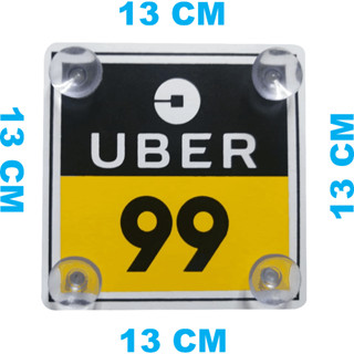 PLACA GRANDE 2X1 UBER /99 PARA IDENTIFICAÇÃO DE MOTORISTA POR APLICATIVO COM 4 VENTOSAS REMOVIVEL
