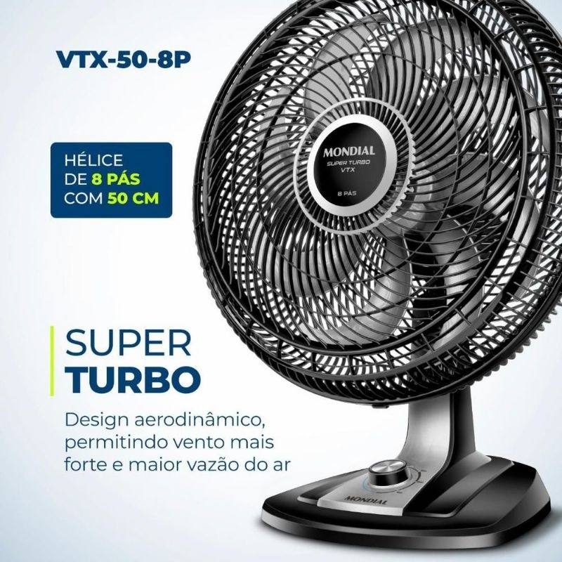 Ventilador de Mesa 50cm Mondial VTX-50-8P Turbo Preto/Cinza - 110v