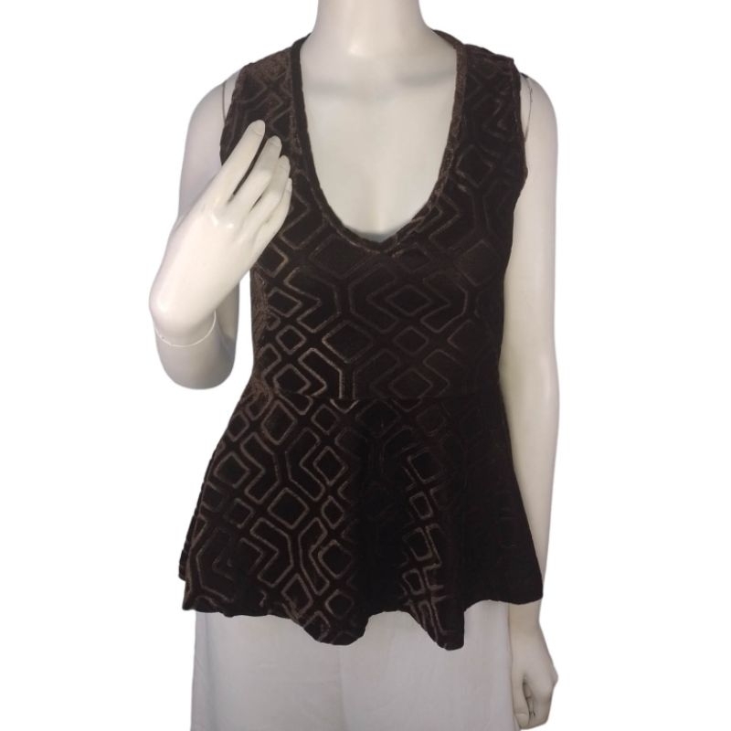 [ P ] CHESS Blusa peplum veludo marrom
