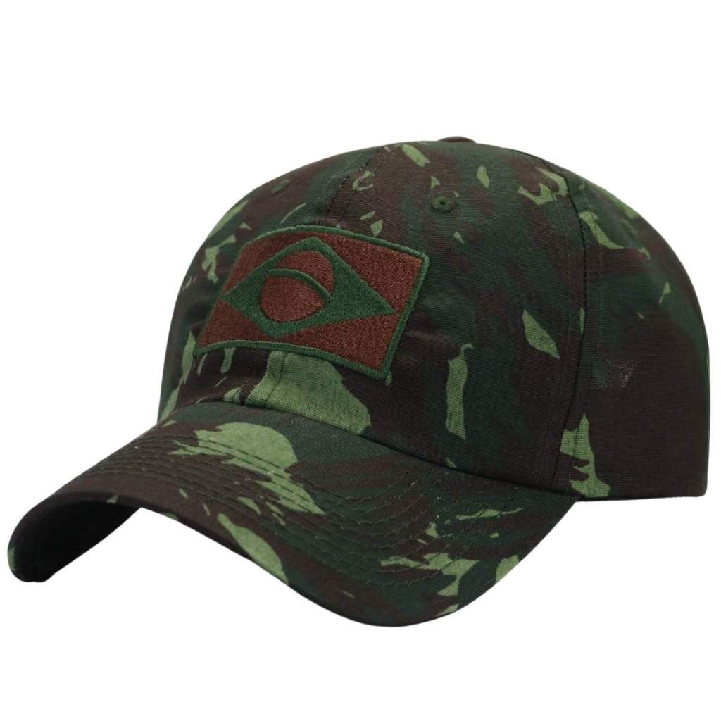 Boné Camuflado Selva Exército Militar Bandeira Brasil Patriota FAB FEB Ajustável Regulável Tático
