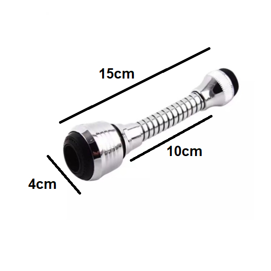 Extensor Flexível De Torneira de Agua Pia Cozinha Adaptador 15x10x4cm Giro 360° Arejador Aço Inox