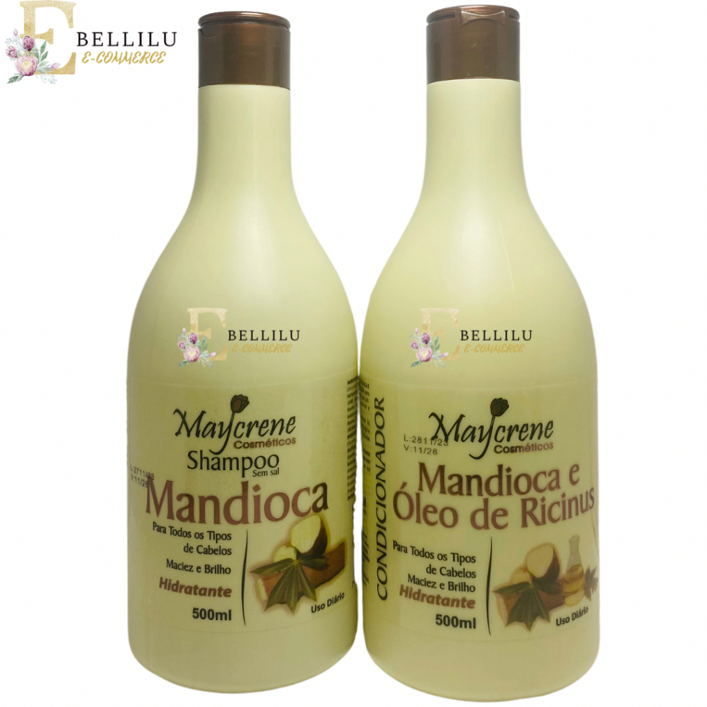 Kit Mandioca e Óleo de Ricinus Shampoo + Condicionador 500ml Maycrene