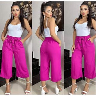 Calça Pantacourt Tecido Duna Não Amassa Moda Verao