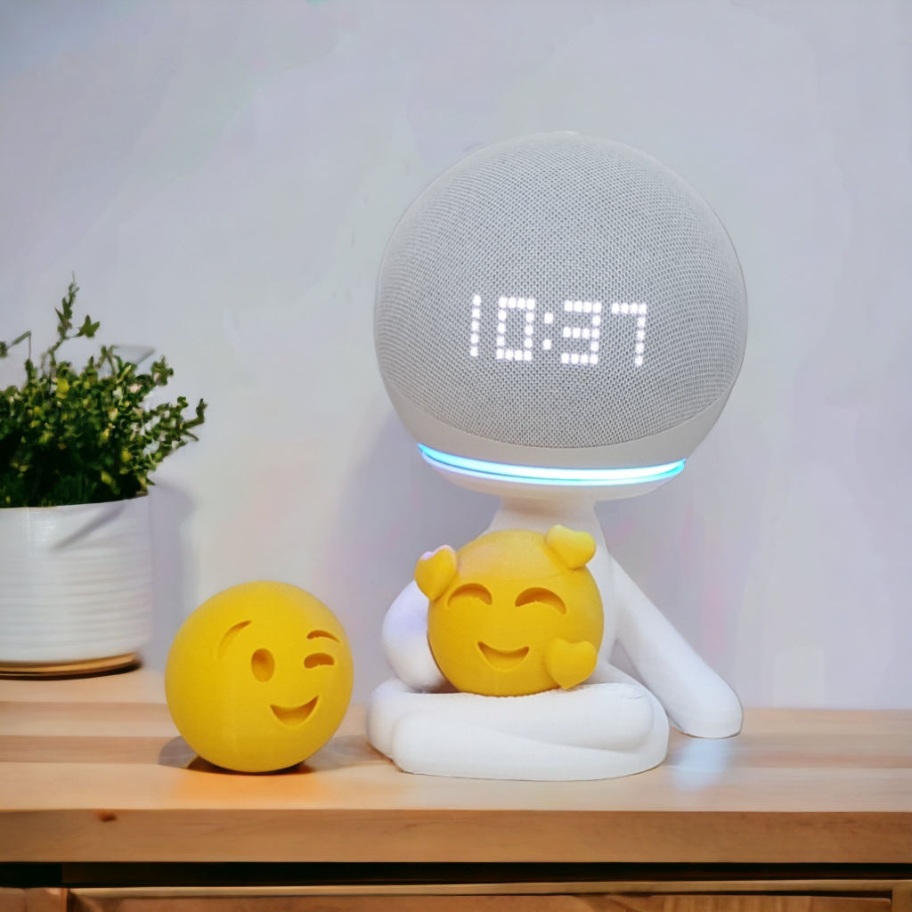 Suporte Alexa Echo Dot 4,  Echo Dot 5 Robert Emoji - Presente, decoração criativa, stand mesa Amazon