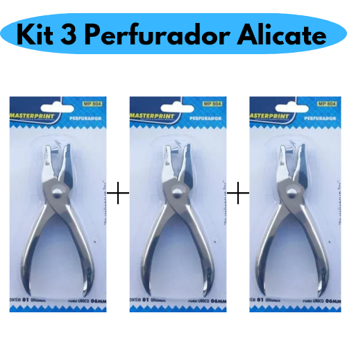 Kit 3 Perfurador Furador de Papel Alicate 1 Furo em Metal Aço Resistente MasterPrint