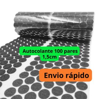 Fecho de velcro Adesivo autocolante Redondo Bolinha Preto 1,5cm 100 pares Macho e Fêmea Dupla Face Duplo Premium
