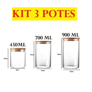 Conjunto Com 3 Potes 900mL 700mL E 450mL Acrílico Com Tampa Redondo Plástico Super Vedação...
