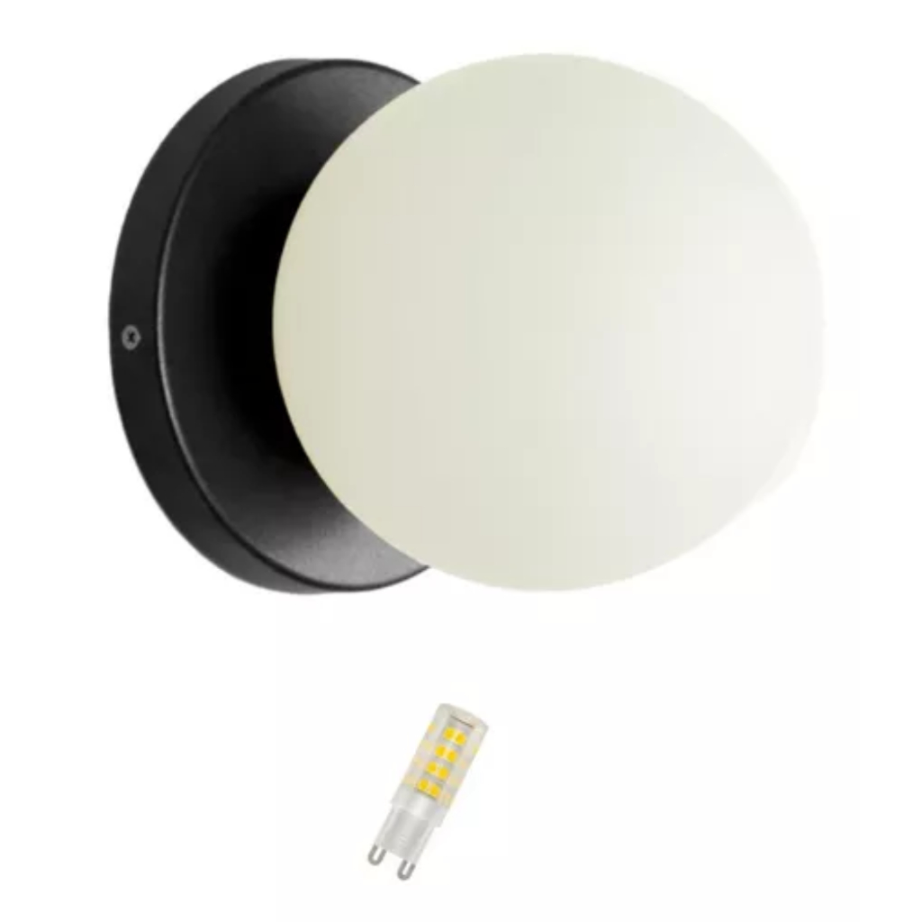 Arandela Slim Globo 10 Jabuticaba Preto Fosco Com Led
