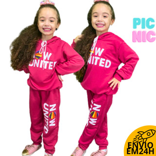 Roupa Infantil Conjunto Criança de Inverno Frio Feminino Menina Now United Calça Moletinho (PINK) + Casaco com Capuz Barato Pronta Entrega Infanto Juveni