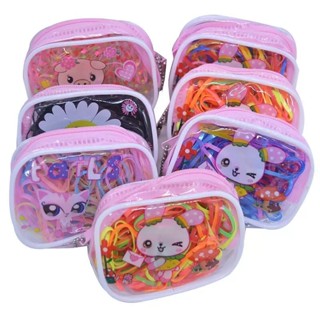 kit 160 Bolsa Elásticos Silicone Grosso De Cabelo Colorido/Preto com bolsinha.