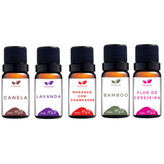 Kit essências para umidificador lavanda canela morango bamboo flor de cerejeira difusor e aromatizador 10ml 5 unidades essencia concentrada hidrossolúvel ou base oleo essencial aroma aromaterapia oleos essenciais