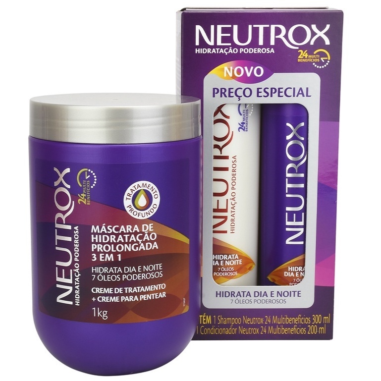 Kit Neutrox Shampoo 300ml Condicionador 200ml e CremeTratamento 1kg 24 multi beneficios