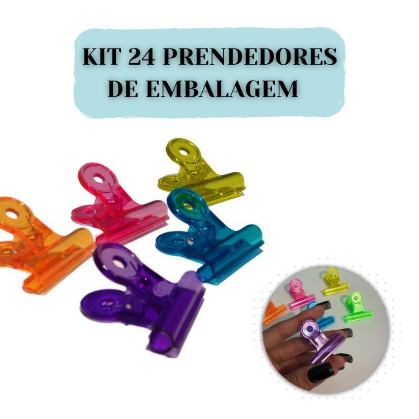 Kit C/24 Prendedores Fecha Embalagem de Acrílico Colorido Clip Alimentos