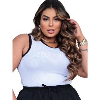 Cropped Regata Plus Size Blusa Feminina Bicolor Duas Cores