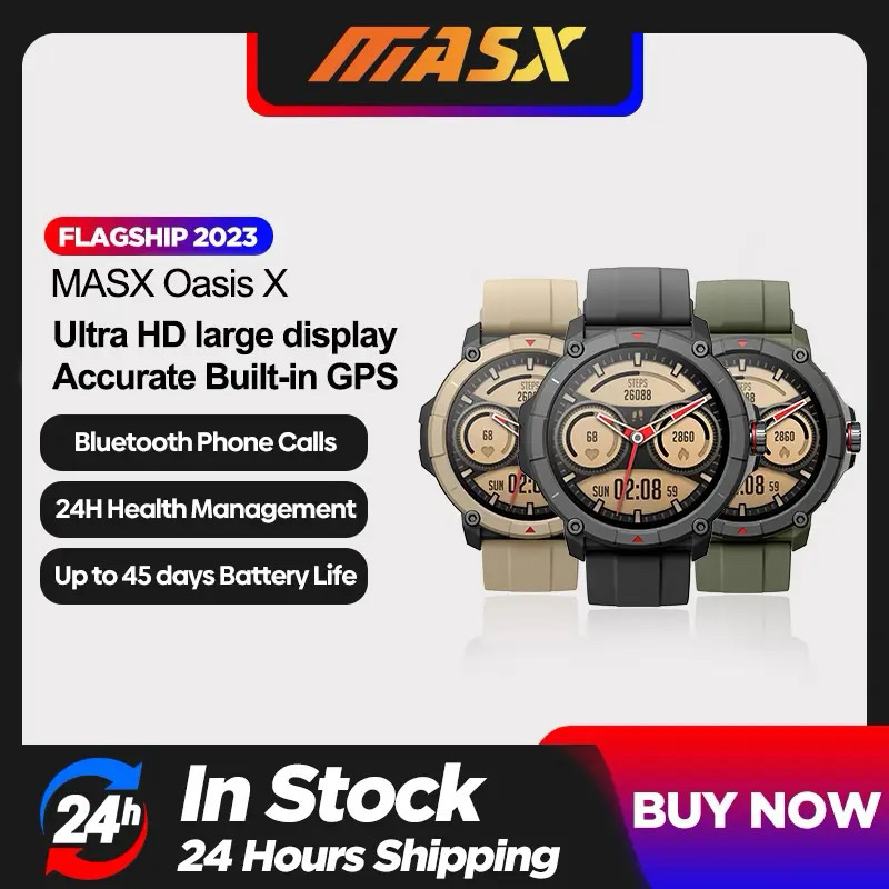 smartwatch relogios masculino relogios feminino relógio alexa MASX Oasis X Relógio inteligente com GPS premium Tela Ultra HD GPS integrado Hi-Fi Bluetooth Chamadas telefônicas Relógio esportivo de nível militar